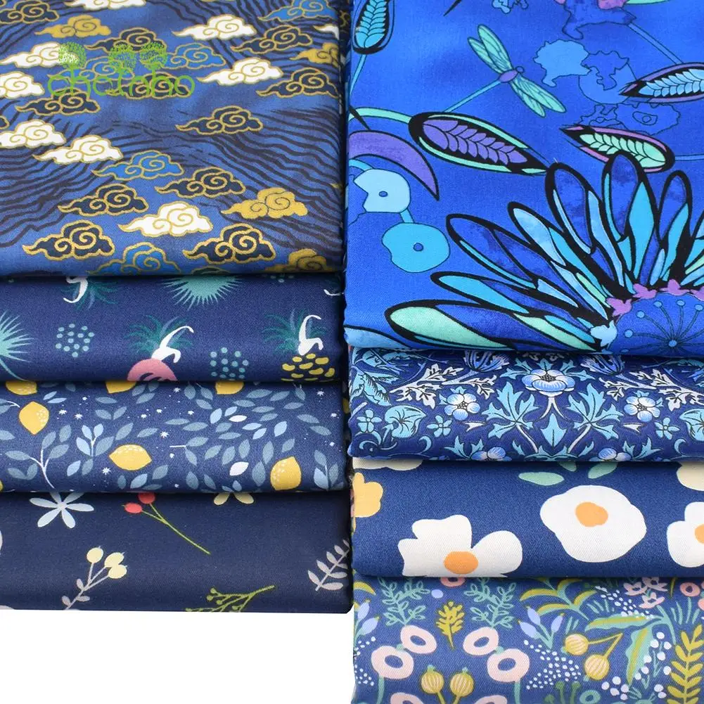 Royal Blue Flowers,Printed Twill Cotton Fabric,DIY Sewing & Quilting Home Textiles Material For Baby & Children\'s Bedding,Skirt
