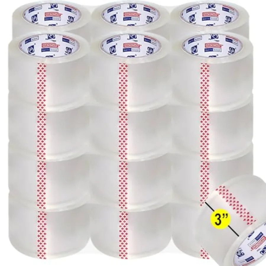 PERFECTAPE 3" Heavy Duty Packing Tape 24 Rolls Total 1560Y Clear 2.7 mil 3 inch x 65 Yards Ultra Strong Refill for Packaging an