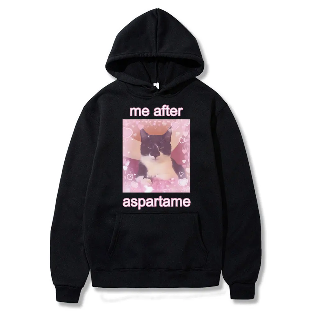 

Funny Me After Aspartame Cute Cat Graphic Hoodie Men Women Casual Oversized Sweatshirt Male Cute Kawaii Hoodies Men's Streetwear