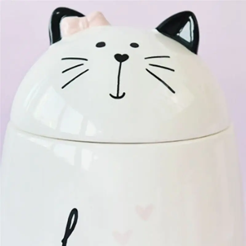 ABLQ Cartoon White Cute Collection Commemorative Jar Cat Shaped Storage Jar