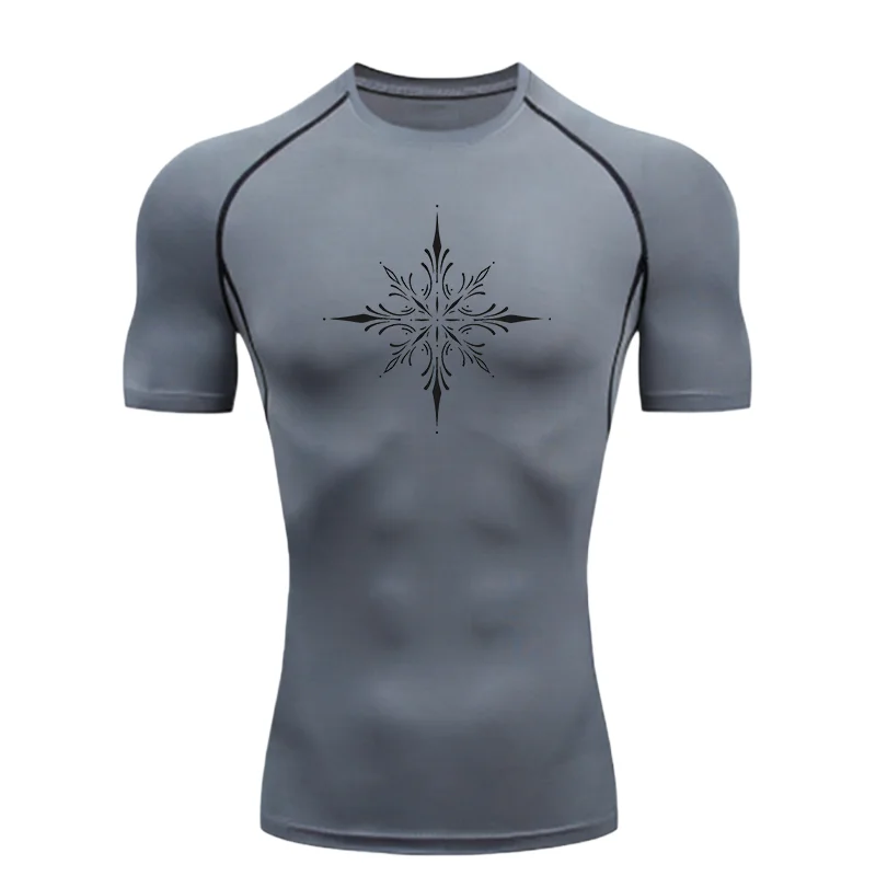 

Vintage Hexagram Design Men Sports T-shirt Training Fitness Compression Men's T-shirt Men's Sports T-shirt for Fitness Gym Wear
