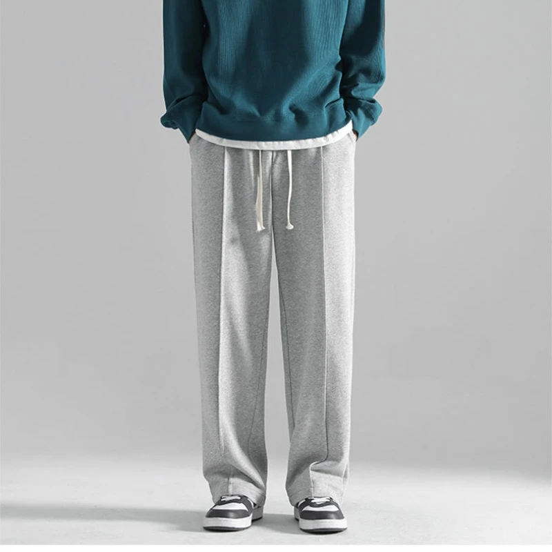 

Spring All Season Casual Soft Solid Men Cool Boys Drawstring Waist Long Wide-legged Floor-length Straight-legged Pants Sweatpant