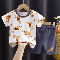 Short Sleeve 2 Piece Suits Summer New Style Costume Boys And Girls Leisure Thin Cotton  Tshirt Shorts Children's Clothing