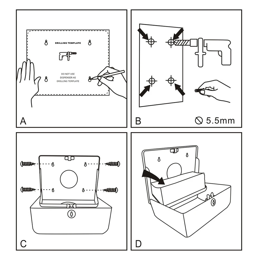 Wall-mounted Bathroom Tissue Dispenser Tissue Hanging Box Toilet Paper Holder for Multifold Removable Paper Towels