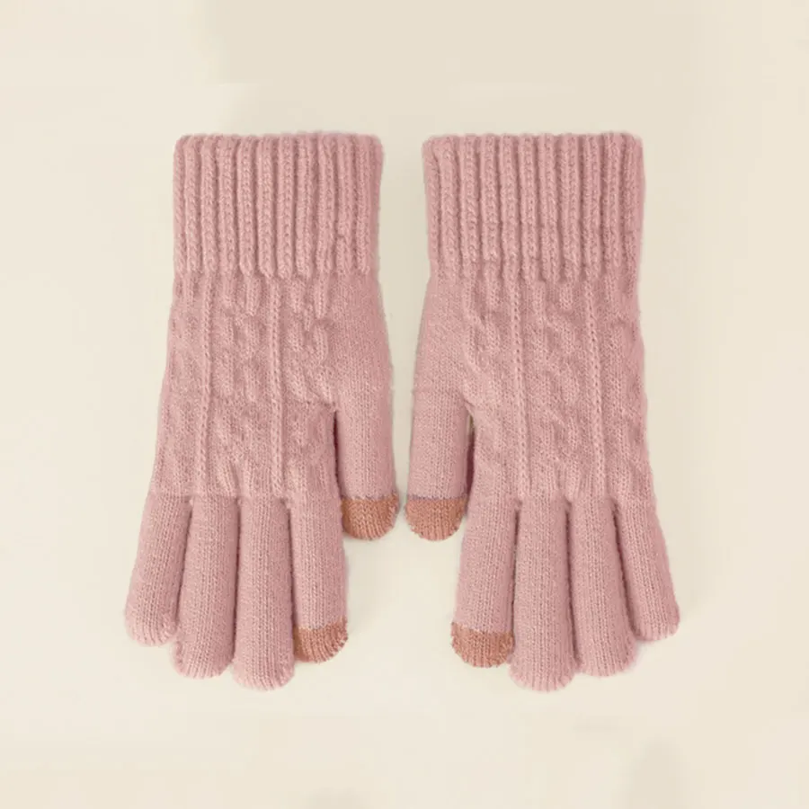 ถุงมือหน้าจอสัมผัสแบบถักสำหรับผู้หญิง ถุงมือหนาอุ่น กันลมและกันความเย็น ถุงมือสำหรับเล่นกีฬากลางแจ้ง ถุงมือสำหรับขี่จักรยาน