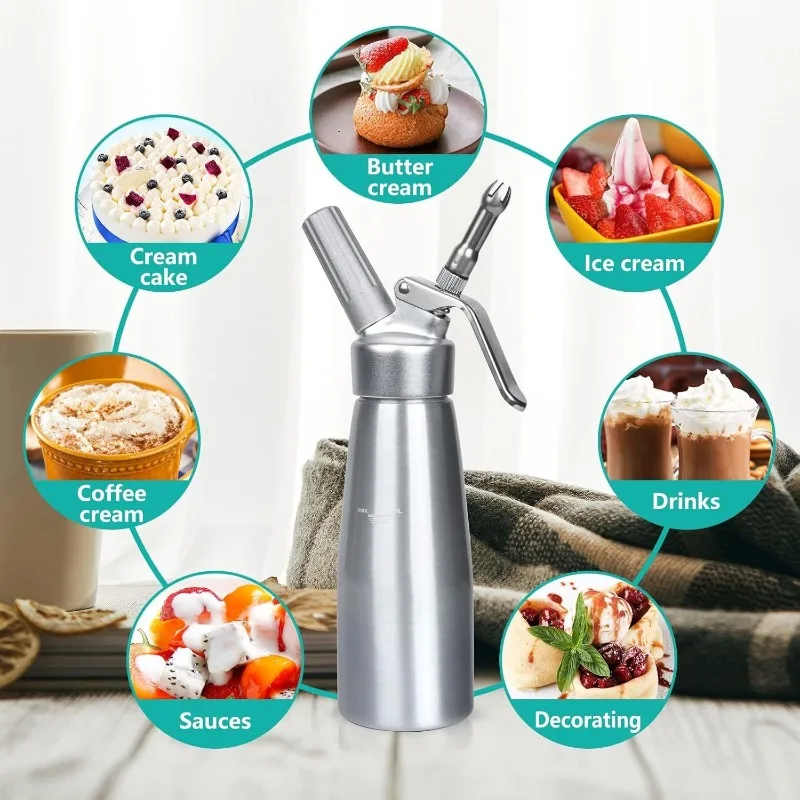 Stainless Steel Whipped Cream Dispenser 250/500/1000ml Cake Piping Gun Siphon Squeeze Bottle Dessert Tool Cream Whippers