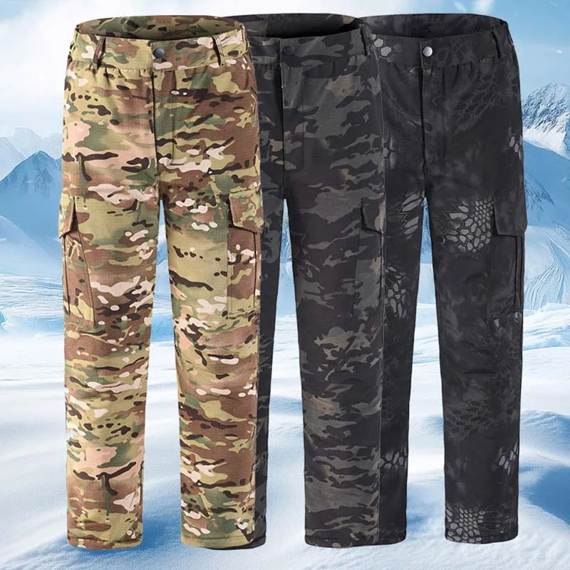 男性用冬用タクティカルパンツ-迷彩柄-熱反射-ハンティングパンツ-防寒-防水-厚手パッド入りズボン