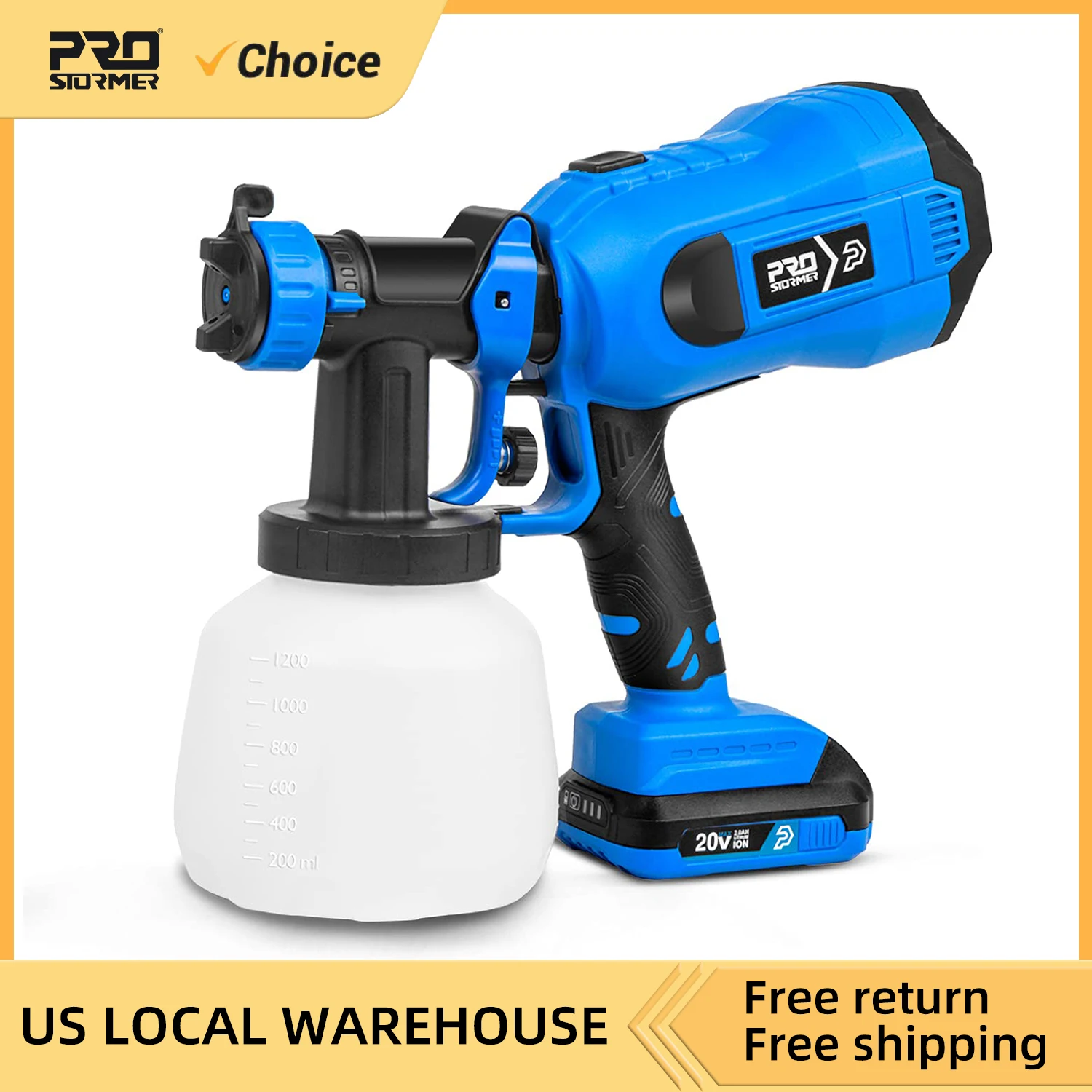 20V Cordless Paint Sprayer Brushless High Power HVLP Paint Spray Gun with 3 Spray Patterns and 1200ml Containers by Prostormer