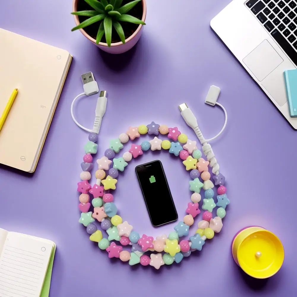 2 في 1 نجمة خماسية مطرز كابل شحن سريع آيفون عالية السرعة PD شحن سريع مزامنة البيانات الخرز كابل الهاتف Z4W0 #6