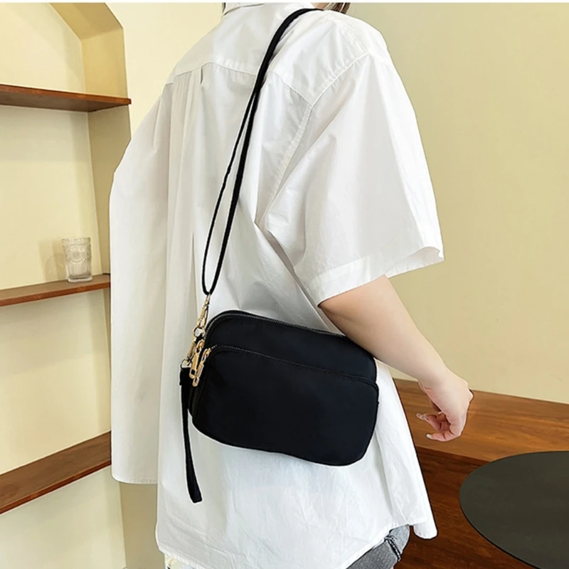 Durable Nylon Phone Cash Pouch Small Shoulder Bag Women Daily Casual Solid Color Crossbody Bag Waterproof Coin Holder Handbag