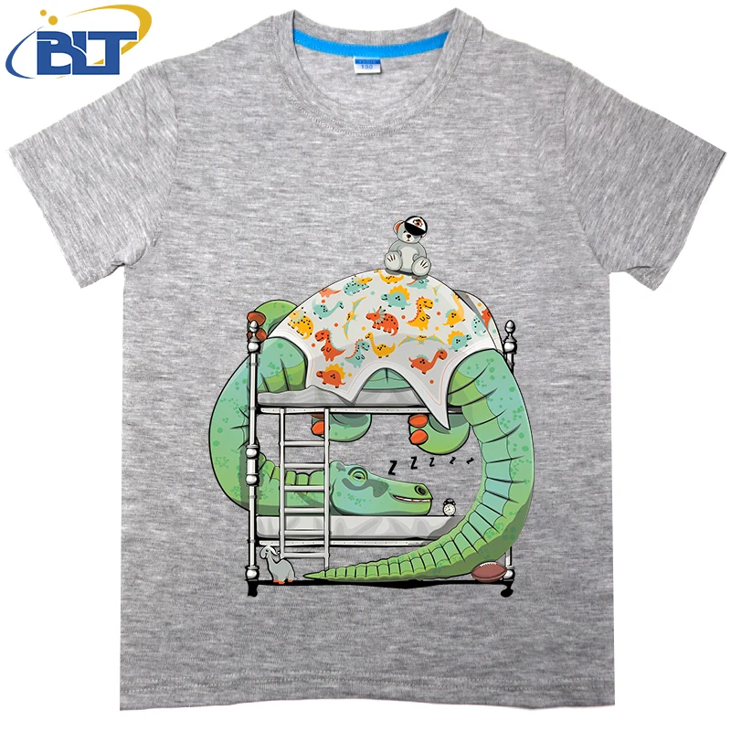 Camiseta con estampado de dinosaurio Brachiosaurus para dormir en la cama, camisa de manga corta de algodón para niños, tops casuales para niños