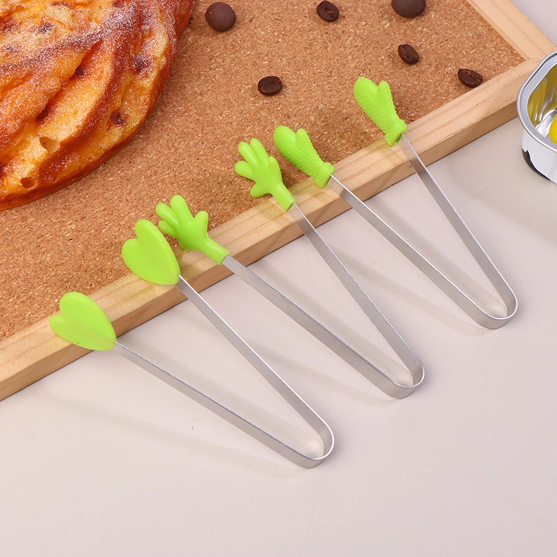 New Mini Silicone Food Clips Stainless Steel Handle Palm Stainless Steel Lovely Antiskid Snacks Tweezers Not Nirty HToolsAcc