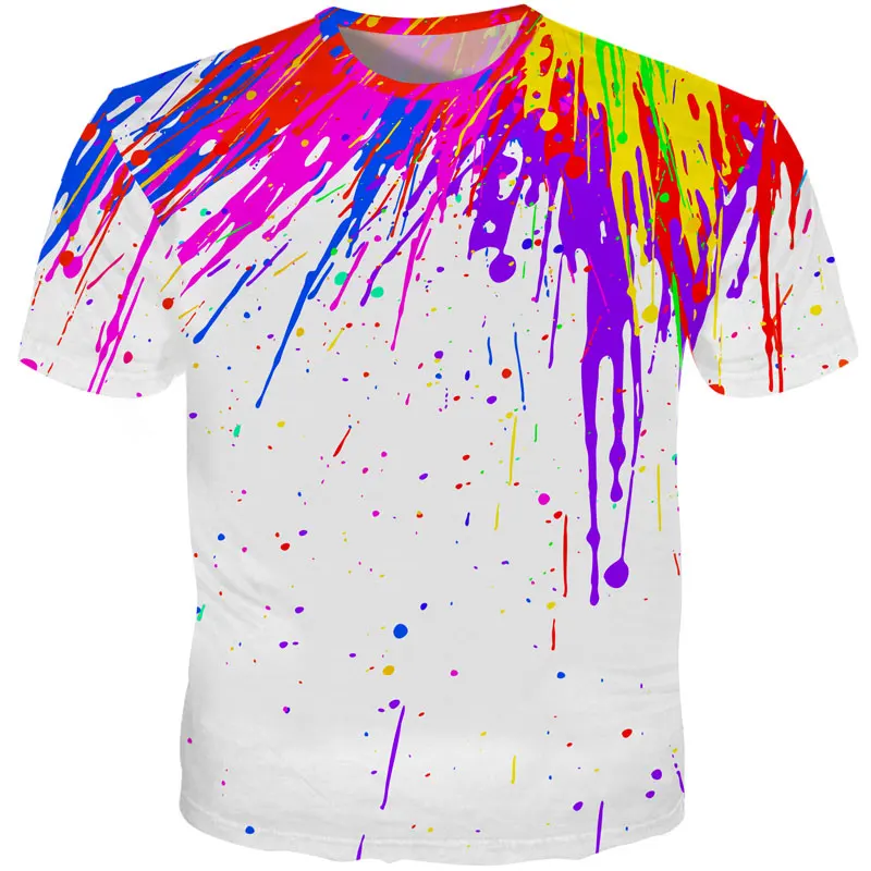 Drop shipping  Paint Stain Rainbow Paint Splatter Print T-shirt 2023 Summer Men Women Hipster 3D T shirt Street Harajuku Tees