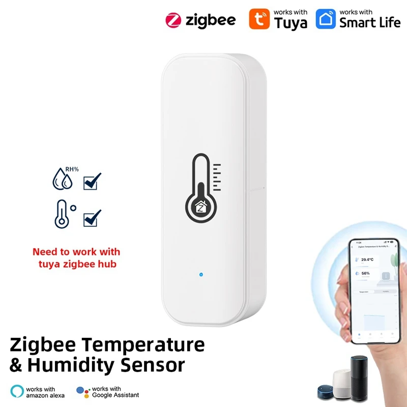 

Датчик температуры и влажности Tuya Zigbee, датчик температуры Tuya, работает с Alexa Google Assistant Smart Life