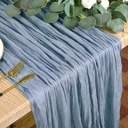 1pc Dusty Blue Boho Style Cheesecloth Table Runner Perfect for Thanksgiving Baby Shower Tablecloth Overlay Chic Home Décor