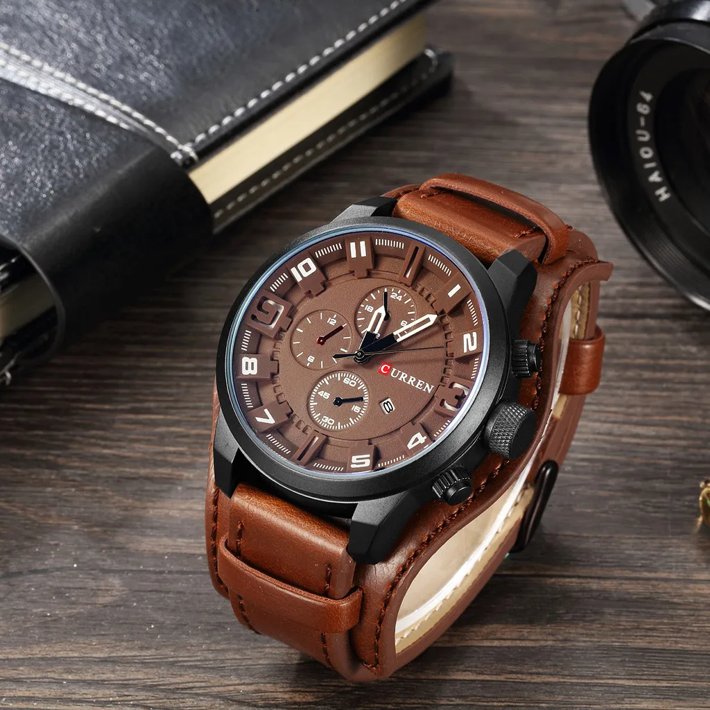 Luxury Date Sports Military Clock Leather Strap Quartz Business Men\'s Watch Quartz Watch Elegant Man Watch military items