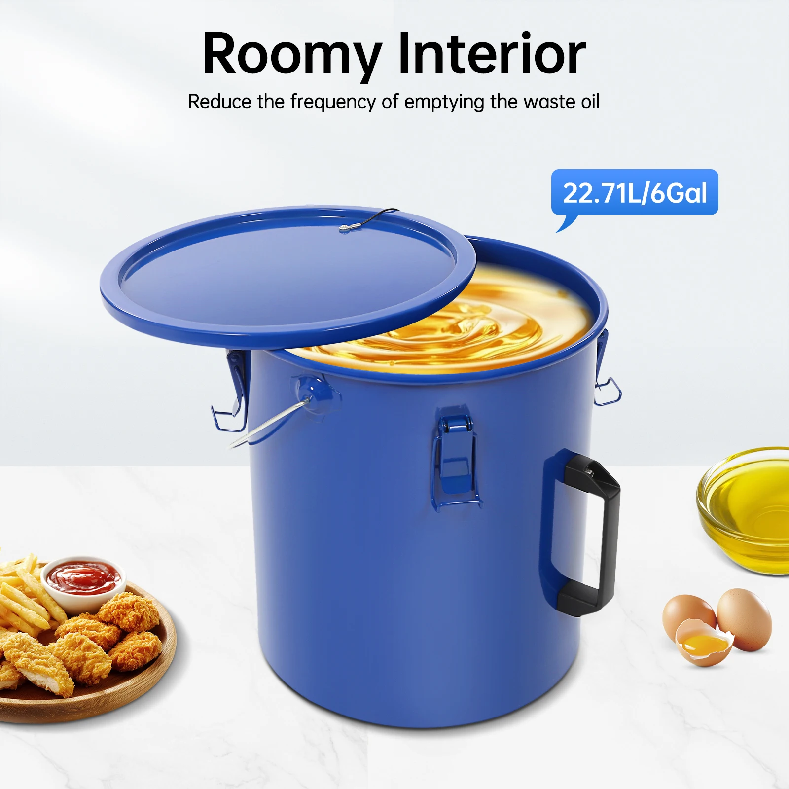 

6 Gal Fryer Oil Bucket with Lid Round Oil Transport Container with Lock Clips for Restaurant Fast Food Chains 11.81*12.99 in