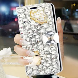 Luxury Crystal Rhinestone Wallet Leather Diamond Phone Case For iPhone16 14 15 12 13Pro Max XR plus Pearl Flower Lipstick Cover