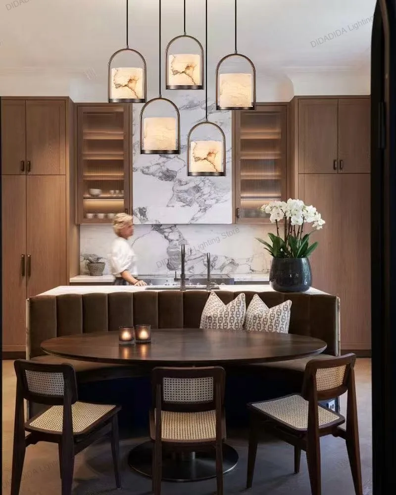 2025 مصباح قلادة رخامية أمريكية فاخرة للسقف من الفولاذ المقاوم للصدأ والنحاس والفضة والأسود مستطيل مستدير بريق عكس الضوء #2