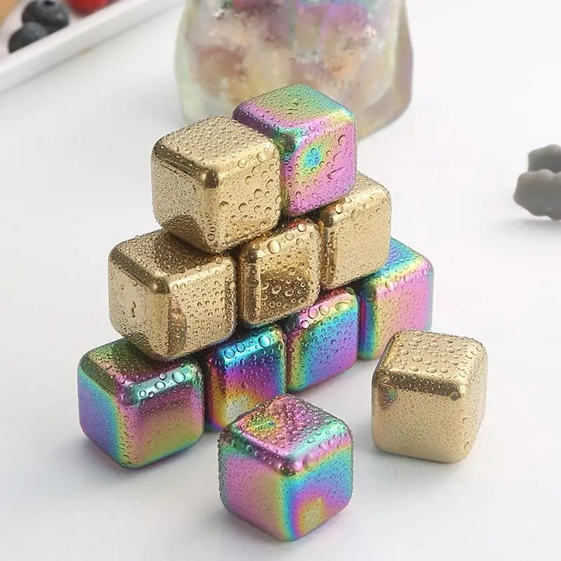 Stainless Steel Ice Cubes Reusable Golden Chilling Stones Whiskey Wine Cooling Cube Chilling Rock Birthday Party Bar Tool