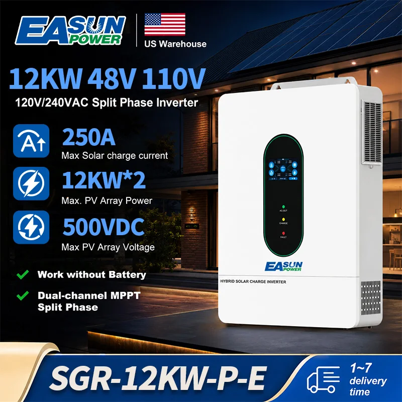 EASUN POWER 12KW Split Phase Inverter 110V 12KW Hybrid Solar Inverter 250A MPPT Paralleled With CT Protection Function Solar Controller Inversores 48V Solar Inverter