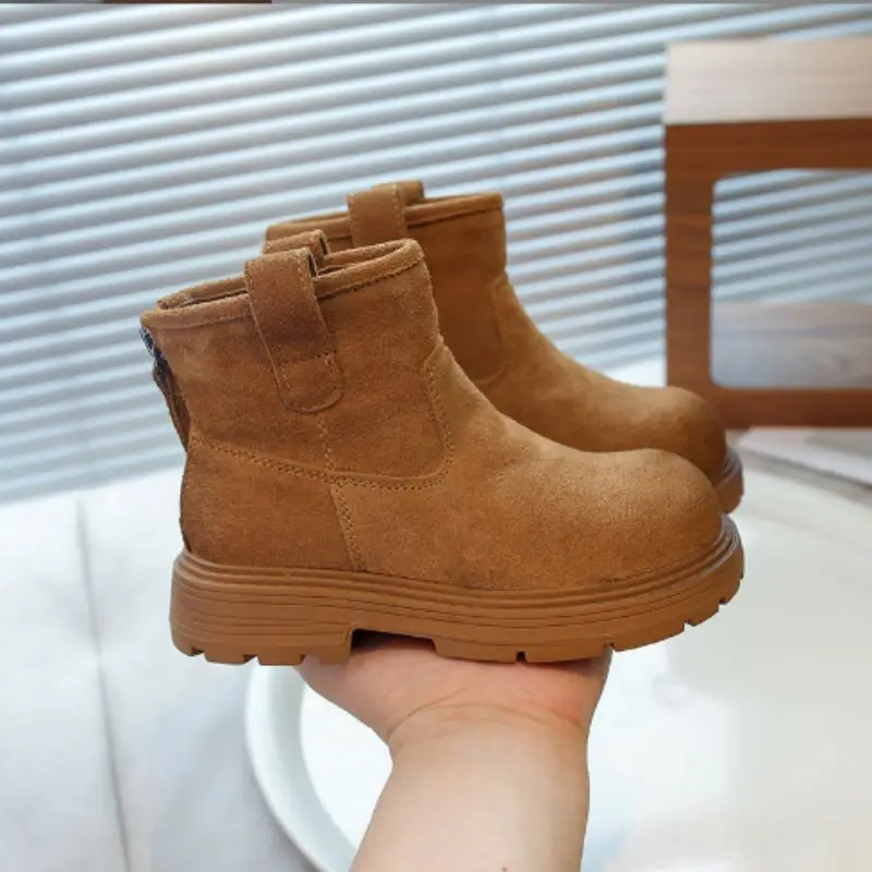 Zapatos para niños, botas de cuero de estilo británico para niñas, zapatos de cuero para niñas, botas cortas Chelsea, botas Ankel para niños pequeños