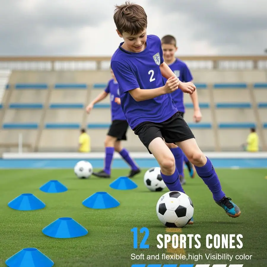 سلم، مجموعة معدات تدريب كرة القدم، 4 حواجز خفة الحركة، سلم سرعة 20 قدم، مظلة للجري، 12 مخروطًا لكرة القدم، حبل القفز Soc