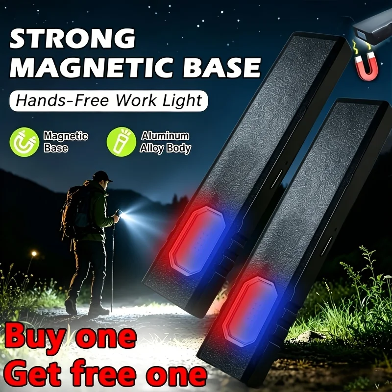 2-Pack Portable Magnetic Flashlights, 5 Lighting Modes, Hook And Magnetic Hands-Free Design, Compact, USB Rechargeable. Perfect for Camping, Hiking, Night And Emergency Use, Ideal Gift, Without Battery view 2