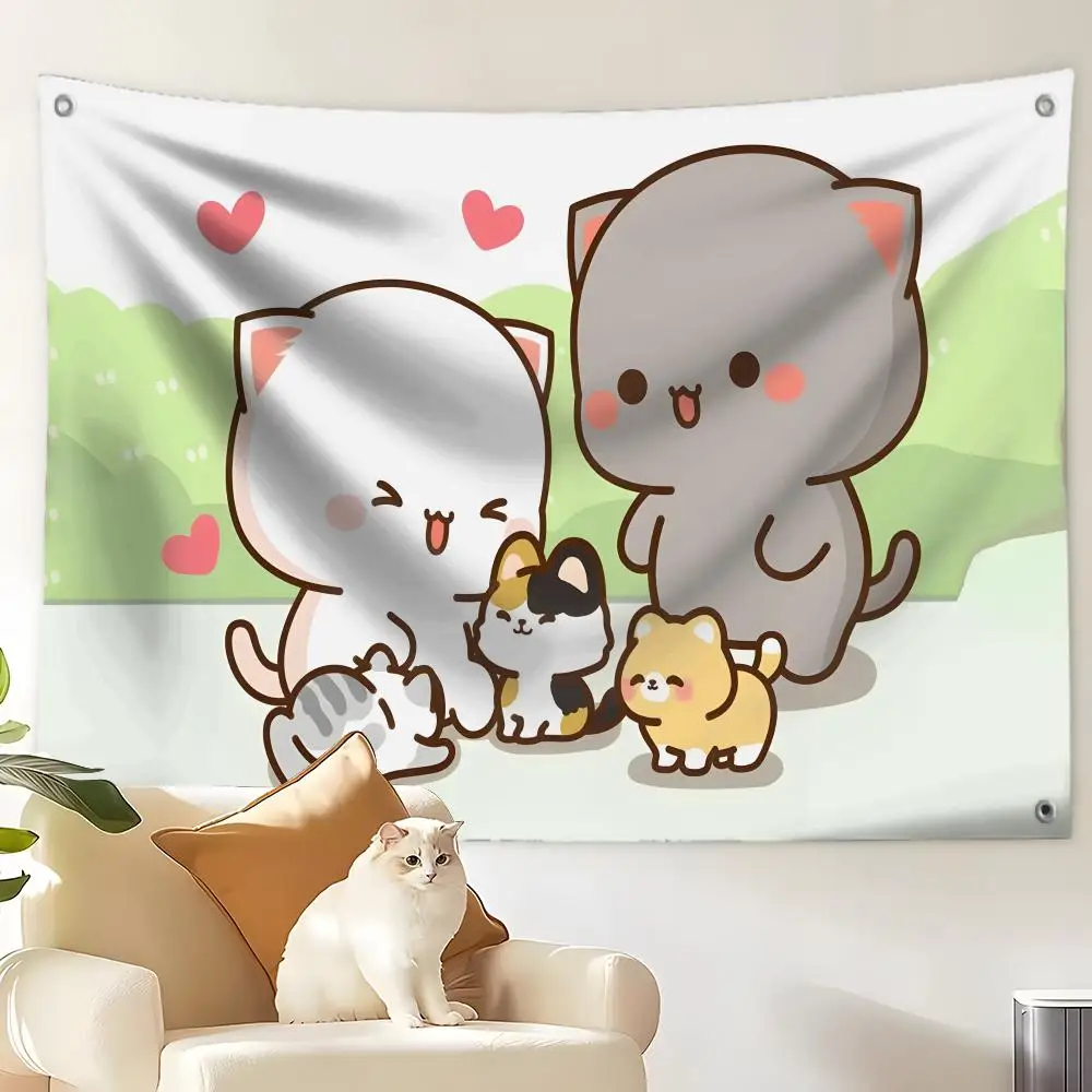 P-Peach Cat Flags Custom Wall Hanging Background Art Banner For Bedroom Home Living Room Outdoor Decor