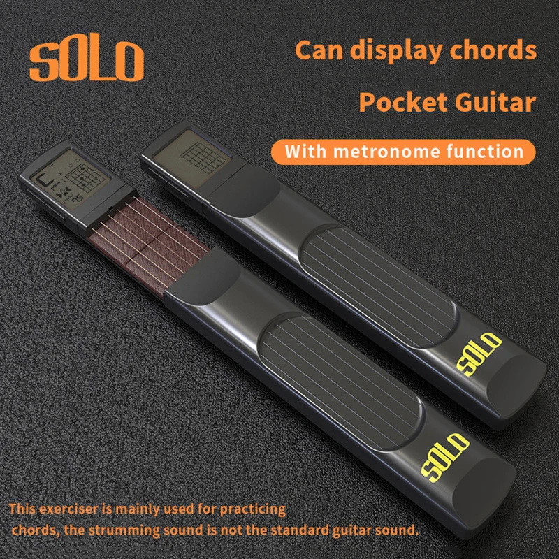 Digital Guitar Chords Trainer Portable 6 Fret Guitar Practice Neck Tool with Rotatable Screen Showing Chords Chart Metronome