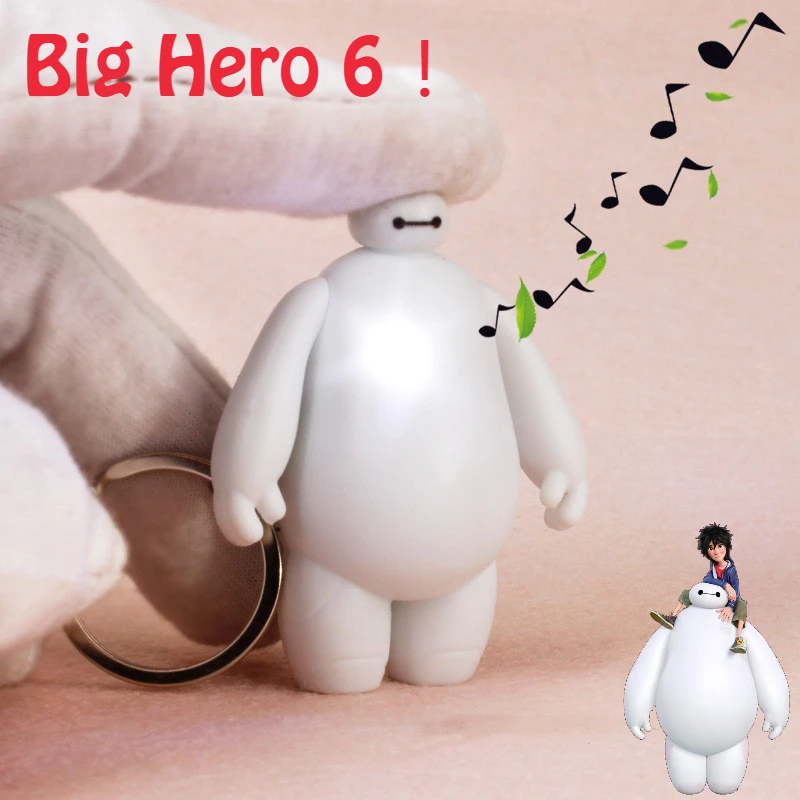 Baymax Keychain with LED Sound Light Action Figure Cute Big Hero 6 Creative Key Decoration Backpack Hanging Children‘s Toys Gift