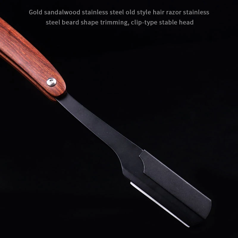 Maquinilla de afeitar de madera con borde de peluquero recto Manual para hombre, maquinilla de afeitar para peluquero, depilación, afeitado de pelo de axila y 1 hoja