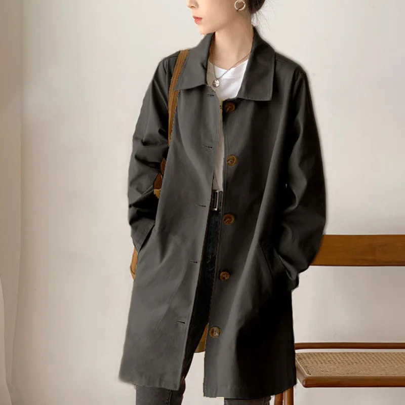 Imagem -03 - Trench Coats de Bolsos Emendados com Botão de Lapela Roupas Femininas Soltas Tops com Todos os Fósforos Monocromáticos Casuais Moda Coreana Novo Outono 2023