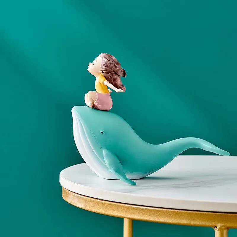 High Quality Cure Girl Whale Decoration Crafts Home Furnishing Articles Creative Figurines Birthday Present