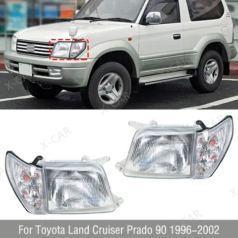 टोयोटा लैंड क्रूजर प्राडो 90 LC90 FJ90 RZJ90 KZJ90 1996 1997 1998 1999-2002 फ्रंट बम्पर हेडलाइट हेडलैंप बिना बल्ब के लिए 1 सेट 12 best sales एफजे90 - №2