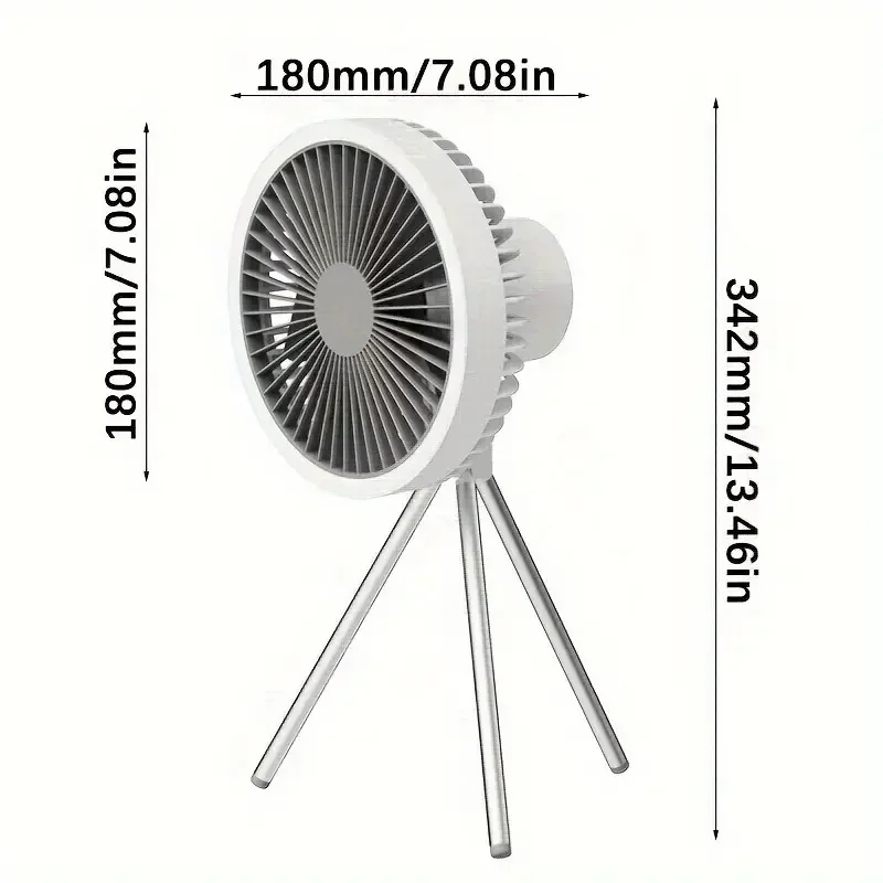 Ventilador de escritorio con trípode para acampar, dispositivo con luz LED, batería de 10000mAh, adecuado para uso en exteriores e interiores