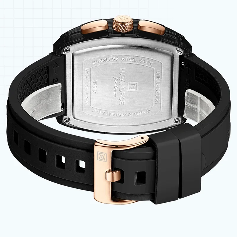 NAVIFORCE العلامة التجارية عالية الجودة العسكرية الرياضة الرجال الساعات كوارتز 50 متر مقاوم للماء سيليكون حزام تاريخ الساعات الأصلية للرجال 2025