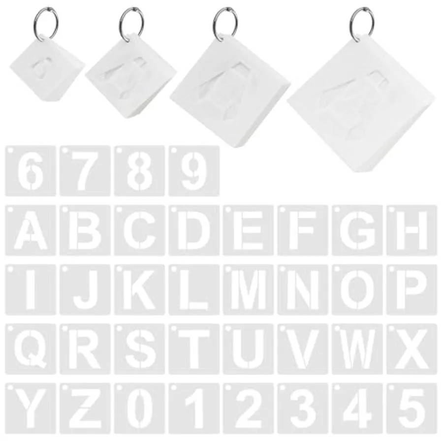 

Letter Stencils 144 Pcs Letter and Number Stencils Set 4 Sizes for Wood Walls Fabric and DIY Craft Projects Reusable Plastic Al