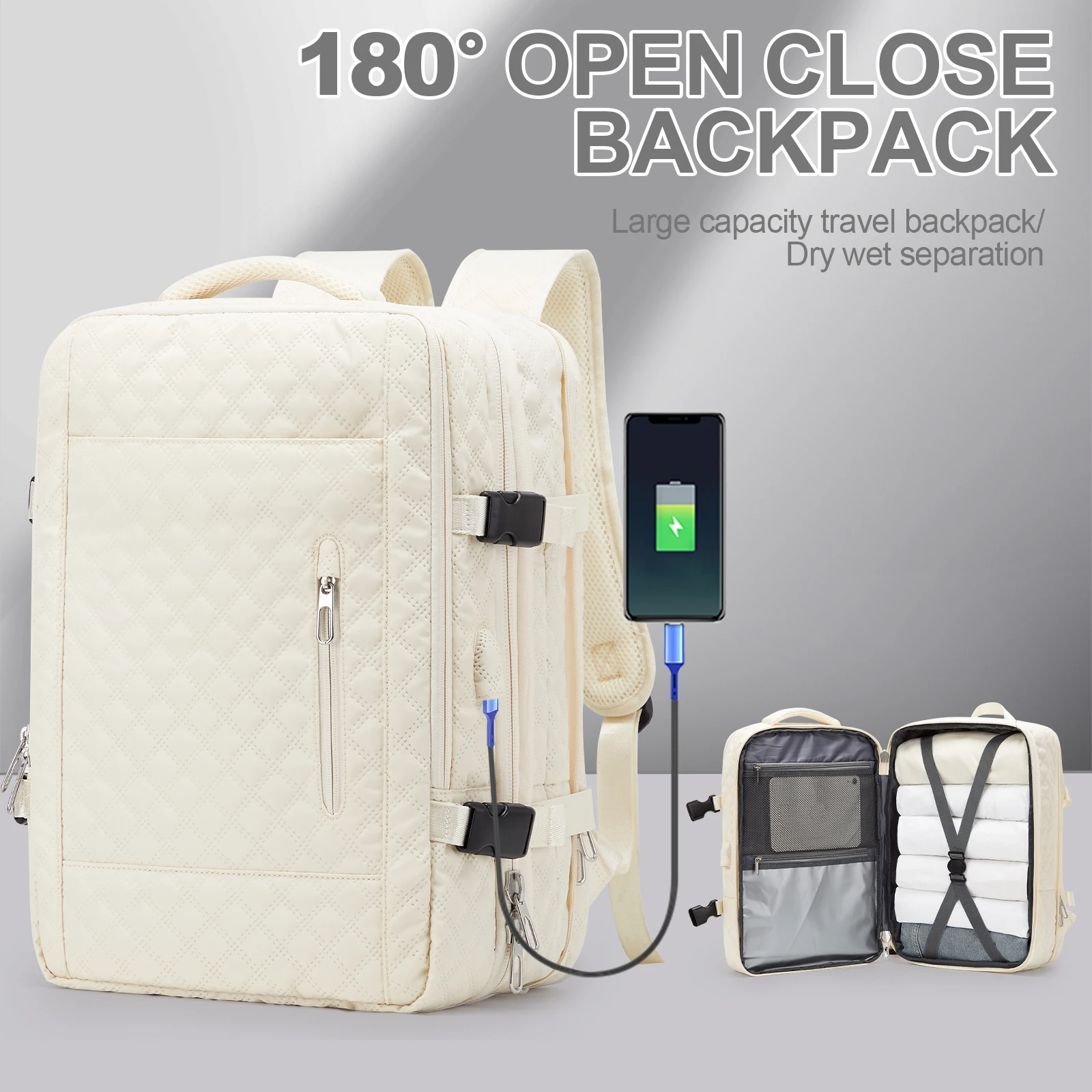 Large Travel Backpack for Women,45x33x22, Airline Flight Approved Waterproof Laptop Backpack, Carry on Expandable Cabin Backpack