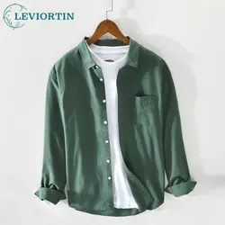 Men's 100% Cotton Oxford Shirts Men Clothing Fashion 2022 Autumn Casual Green Long Sleeve Solid Shirt camisas de hombre