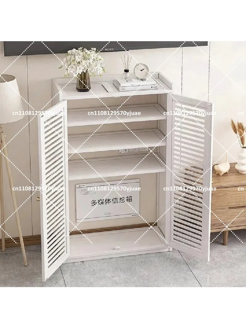 Wall-Mounted WiFi Router Shelf No Drill Cabinet Organizer with Cable Holes Dustproof Cover for Modem Set Top Box