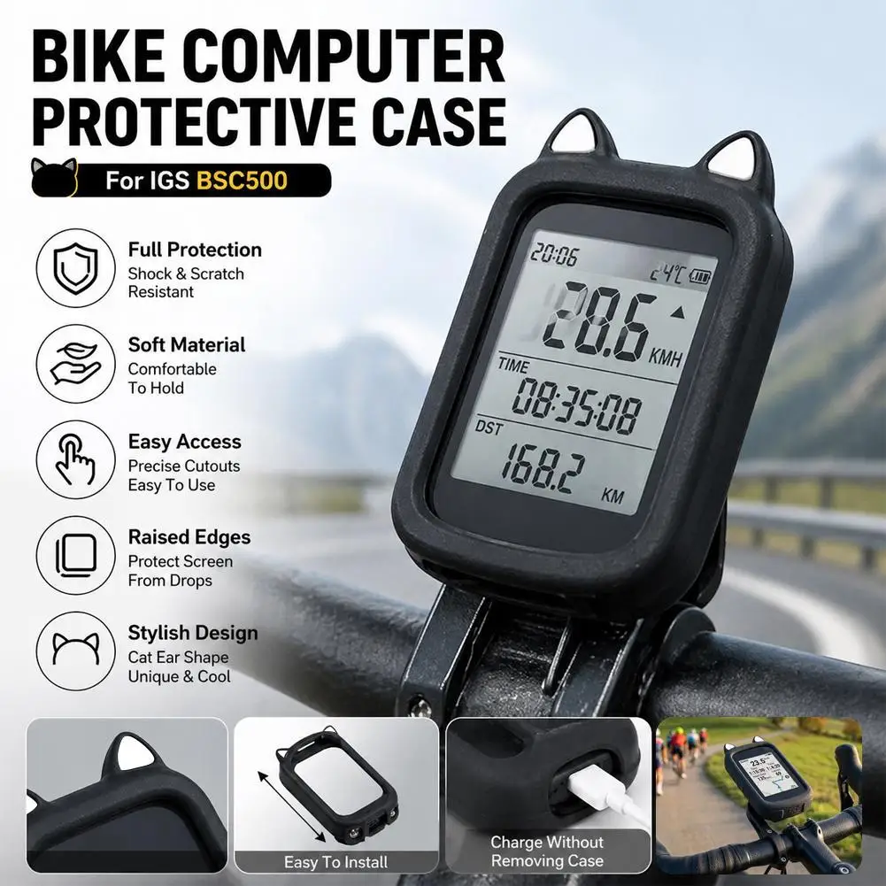 Capa de silicone para computador de bicicleta iGPSPORT BSC500 com película protetora de tela, capa protetora macia para temporizador sem fio