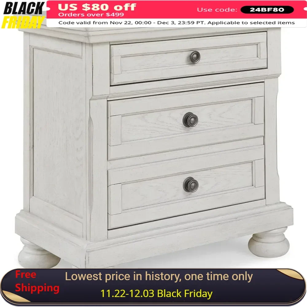 Nightstand with Concealed Drawer, 2 Drawer with Dovetailed Construction and Ball Bearing Side Glides, Traditional Nightstand