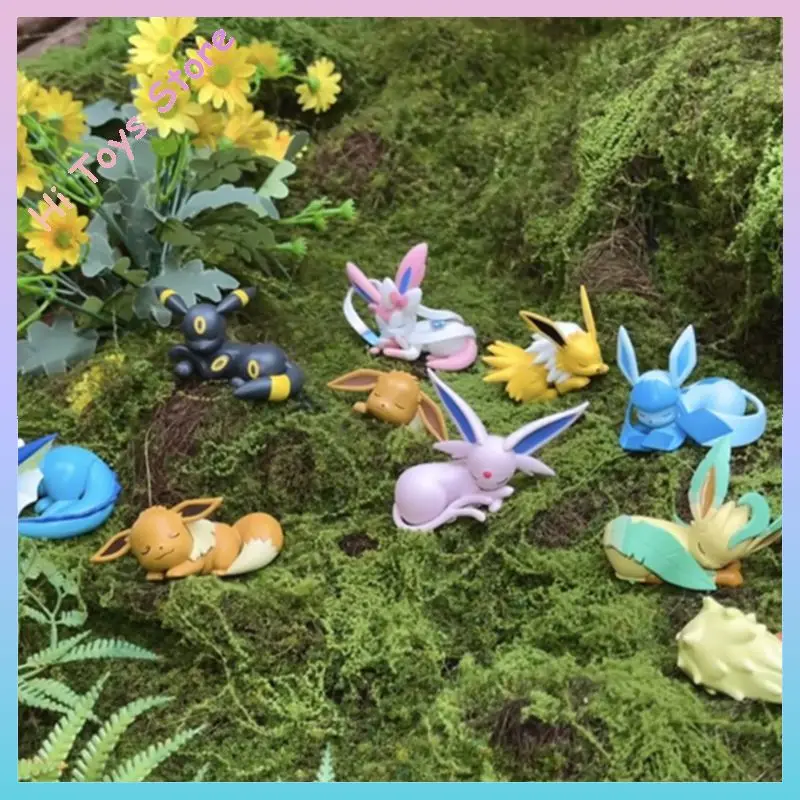 HOLLY BOX Original Blind Box Seri Eevee Posisi Tidur Blind Box Sylveon Ornamen Boneka Buatan Tangan Figur Aksi Hadiah Ulang Tahun