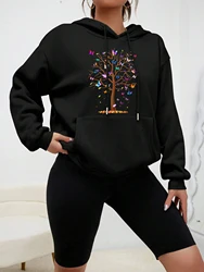 The Blooming Butterfly Tree Print Clothes Female Funny Casual Streetwear Autumn Fleece Hoodie Multicolor Sport Style Women Hoody