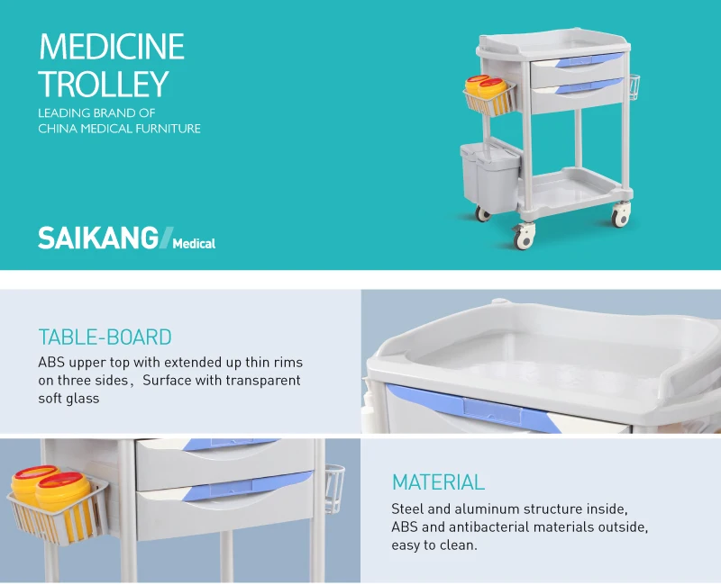 Professional Commercial Hospital Drugs Cart ABS Anesthesia Treatment Emergency Medical Trolley 4 Castors