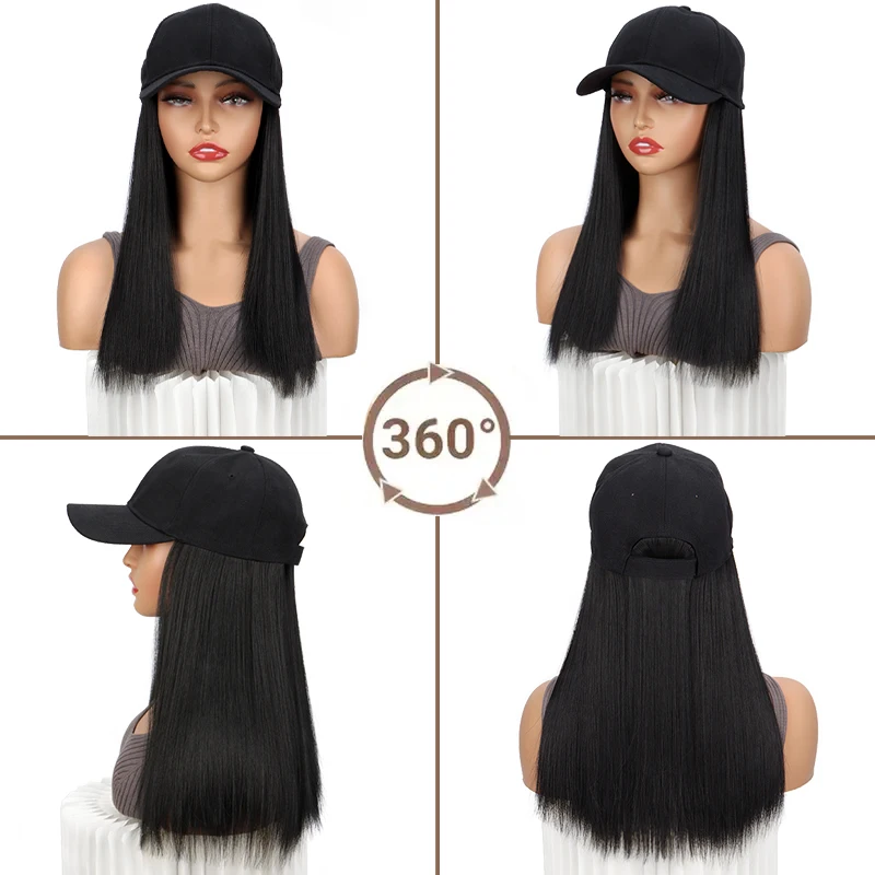 Модный черный парик, бейсболка, цельный, регулируемый парик из синтетических прямых волос, удобная посадка для повседневной носки