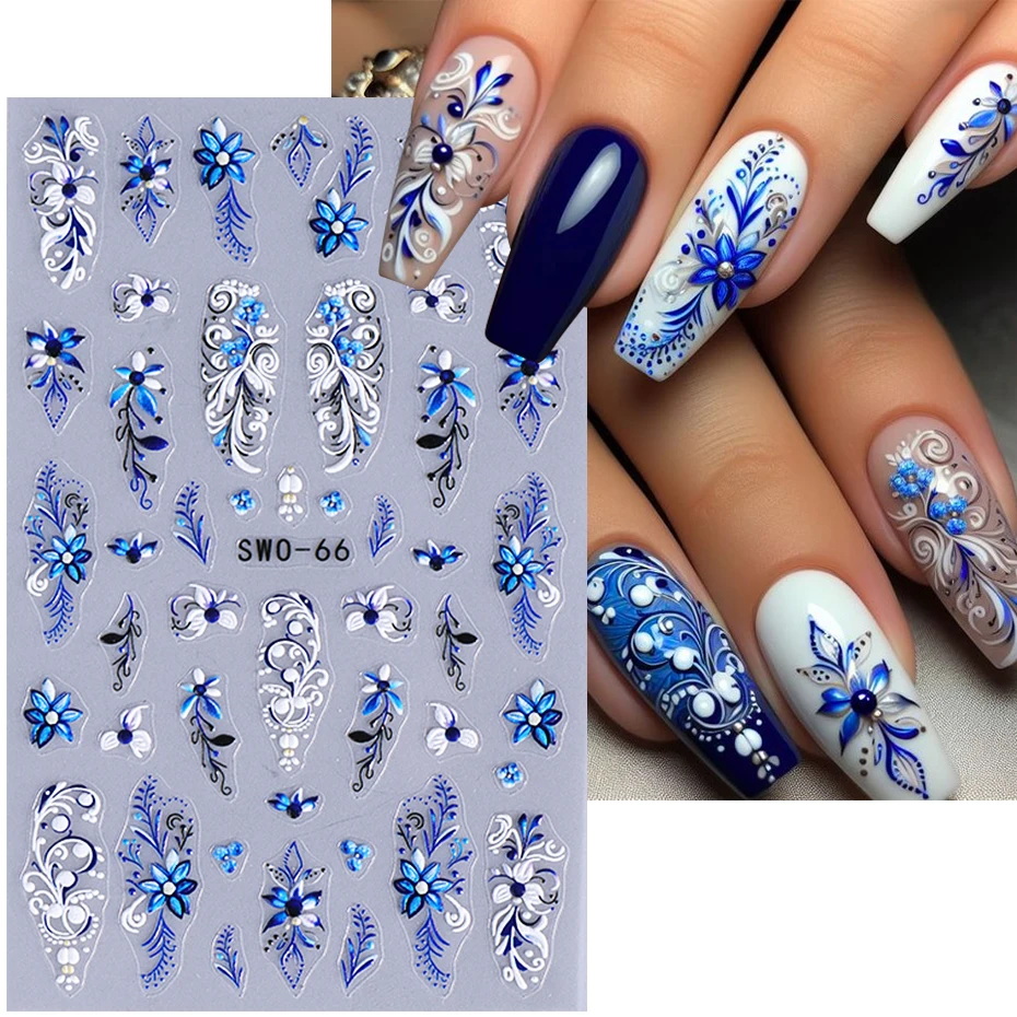 3D Flower Nail Art Stickers Blue Purple Petals Floral Orchids Lily Sliders Decals Spring Elegant Decor DIY Manicure Accessories