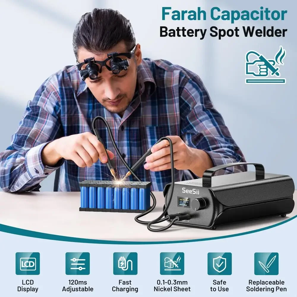 Farad Capacitor Battery Spot Welder 3000F MCU Automatic Power Adjustment 120 Levels Portable Welding Machine Spot Weld Pen 12H