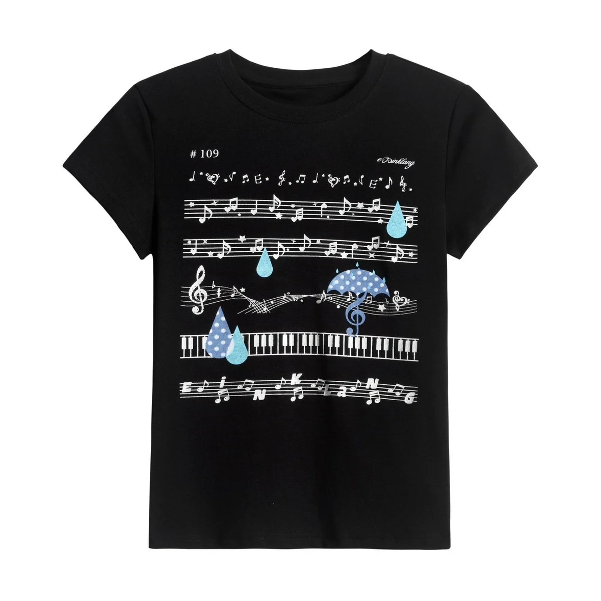 

Y2k light Asian girl musical note printed shoulder short sleeved T-shirt for women's summer Korean slim fit and slimming short